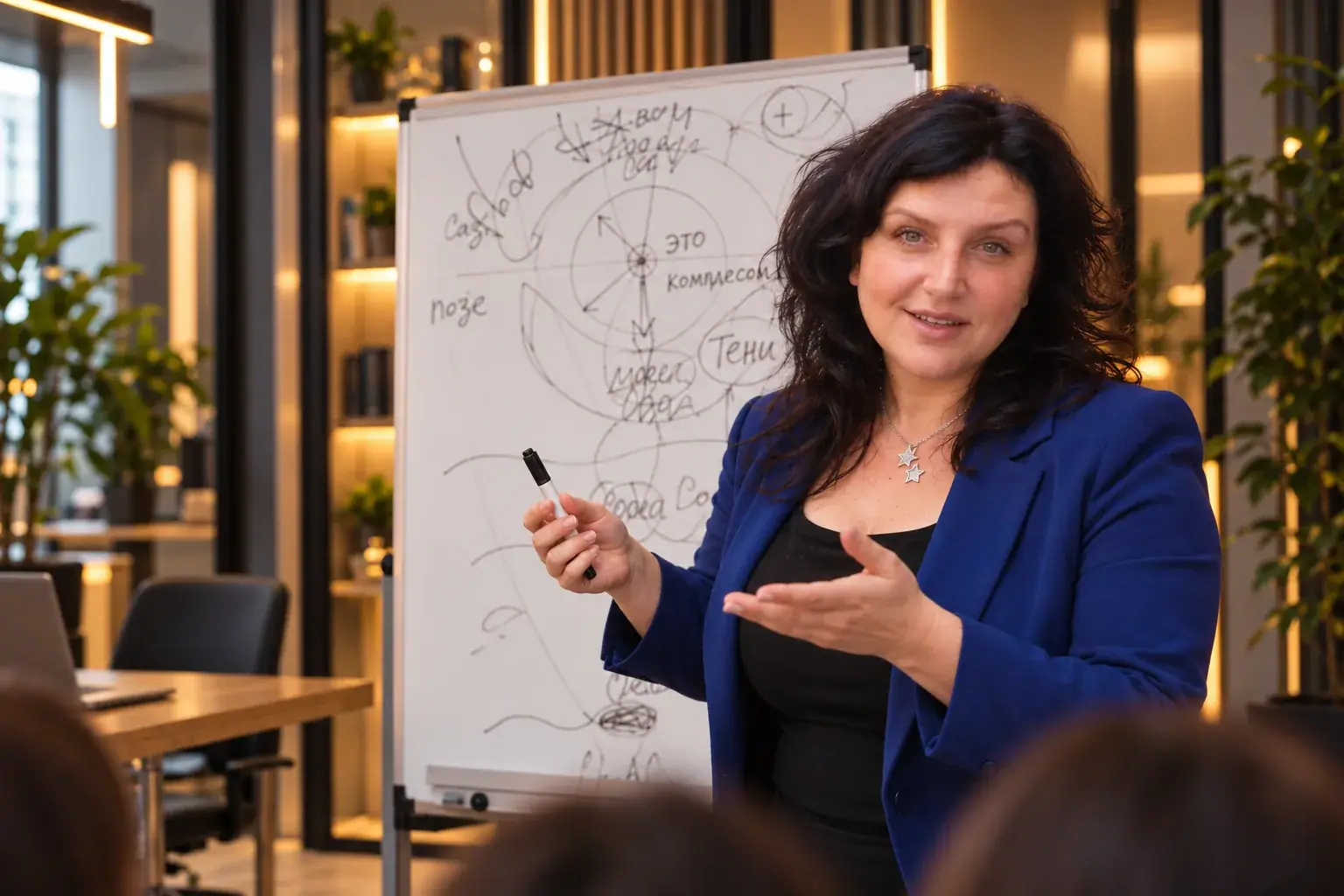Anna Shyman leading a session at the whiteboard