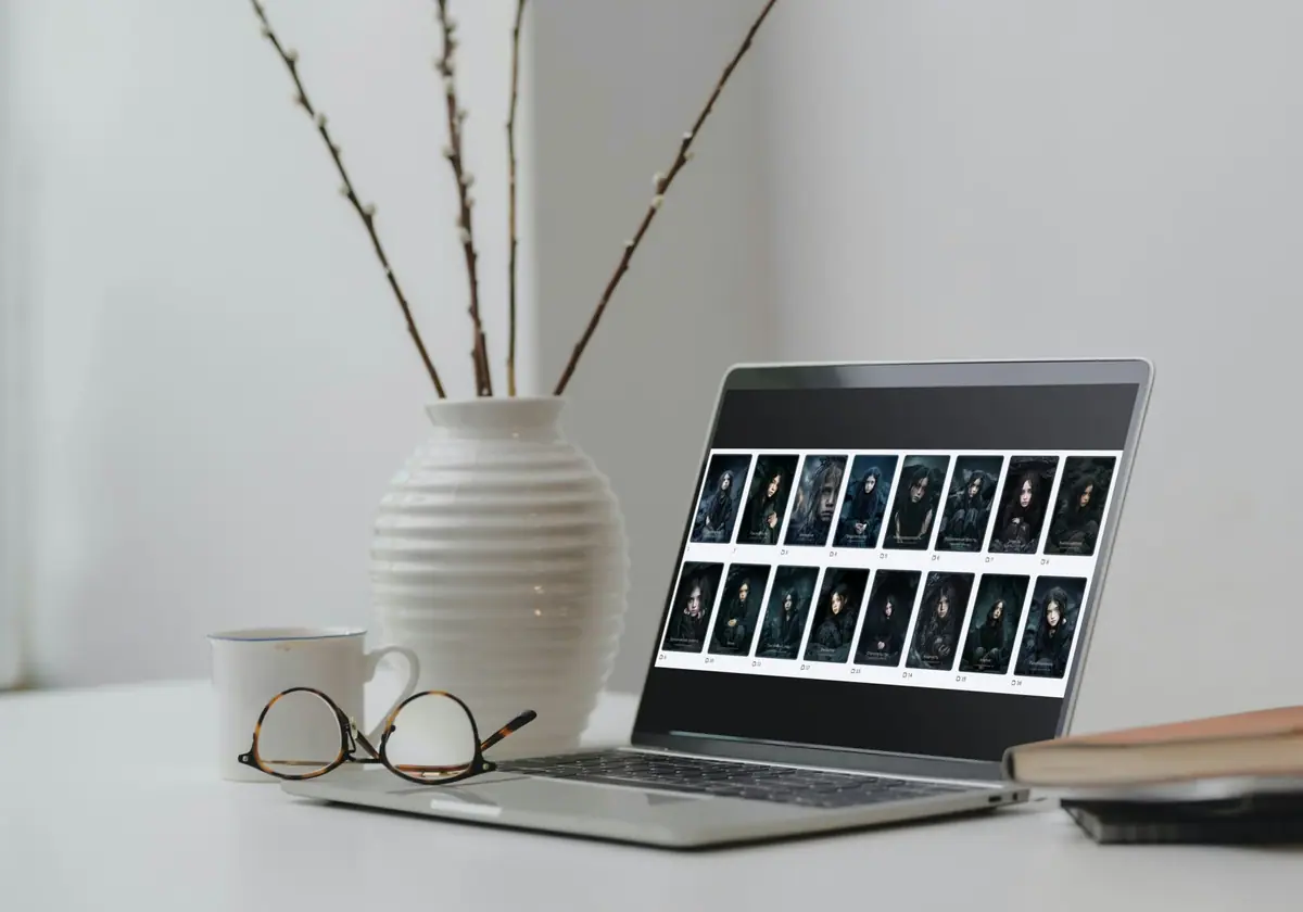 The gallery of all the cards in the deck on a laptop screen